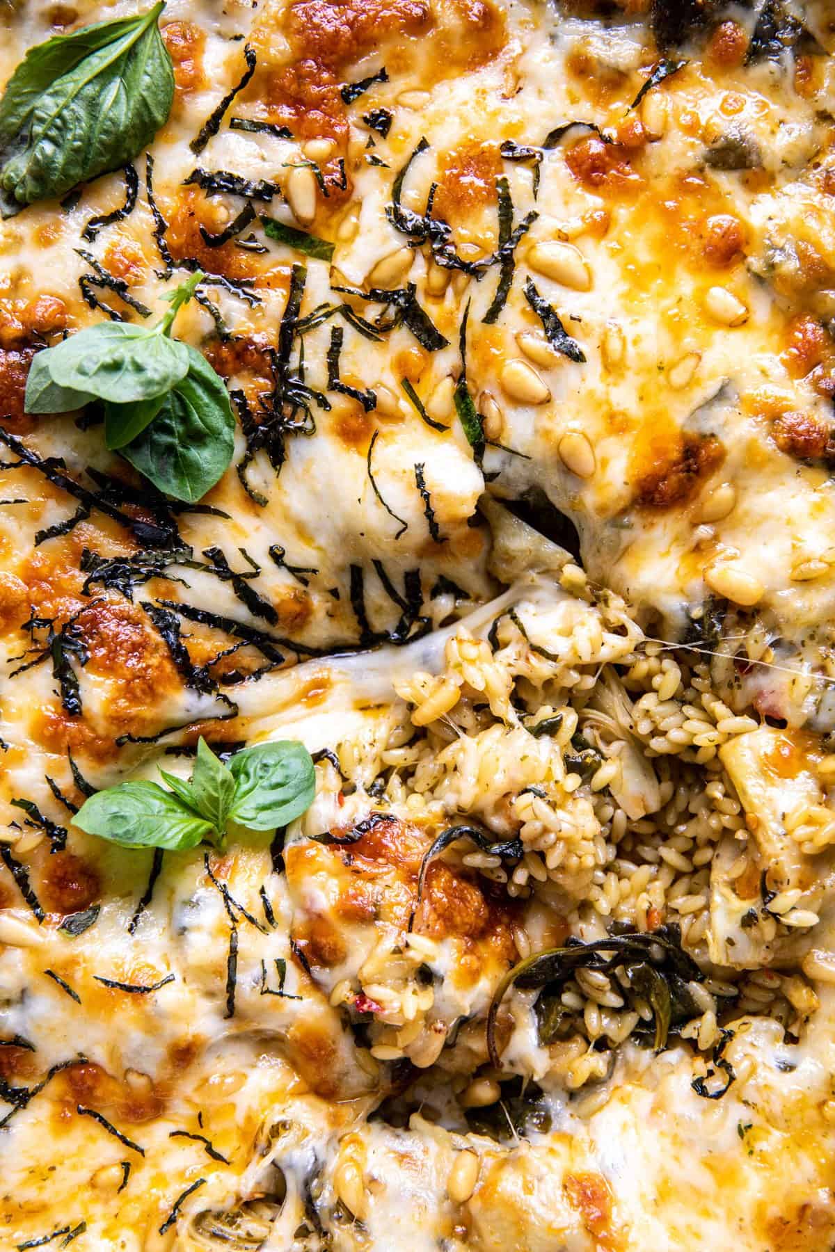 One Pan Spinach and Artichoke Orzo Bake | halfbakedharvest.com