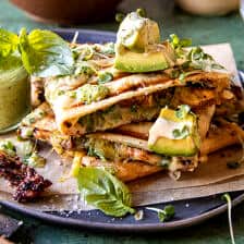 Black Pepper Chicken and Bacon Quesadillas with Avocado Basil Ranch | halfbakedharvest.com