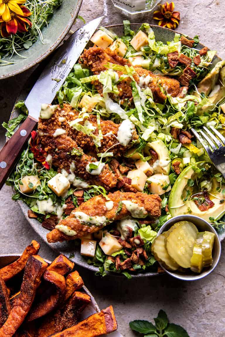 Black Pepper Pretzel Chicken And Avocado Bacon Salad. Half Baked Harvest