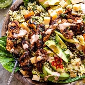 Pesto Chicken Avocado Orzo Salad | halfbakedharvest.com
