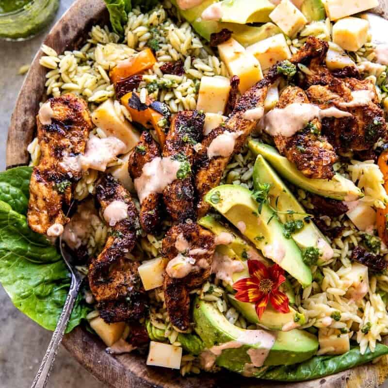 Pesto Chicken Avocado Orzo Salad | halfbakedharvest.com