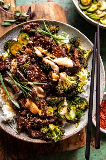 Sheet Pan Spicy Ginger Sesame Beef and Broccoli | halfbakedharvest.com