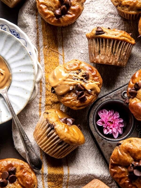 Blender Cottage Cheese Chocolate Chip Peanut Butter Banana Muffins | halfbakedharvest.com