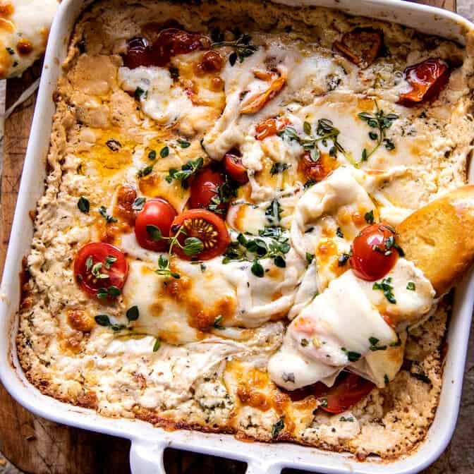 Roasted Garlic Caprese Dip | halfbakedharvest.com