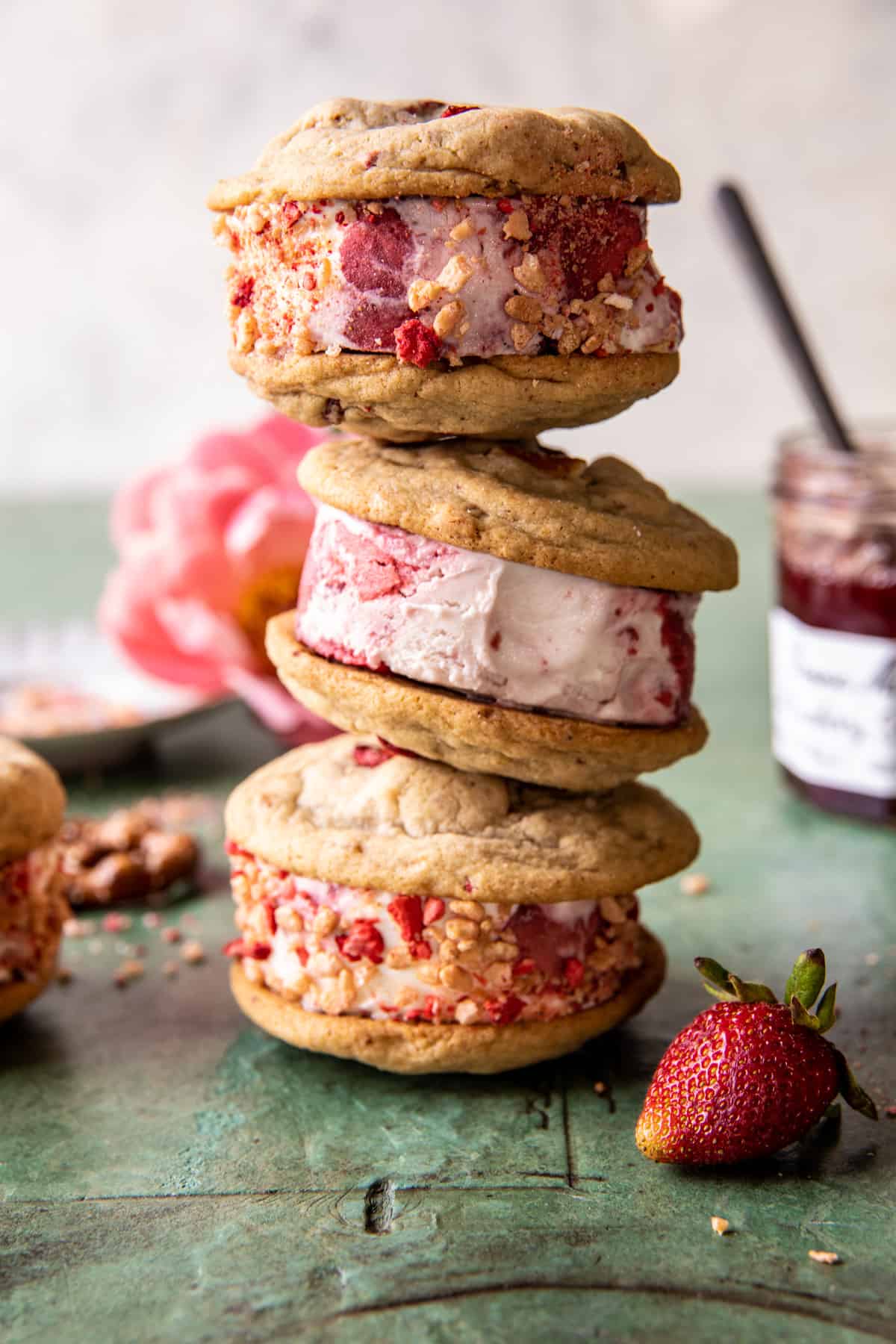 Strawberry Pretzel Cookie Ice Cream Sandwiches | halfbakedharvest.com