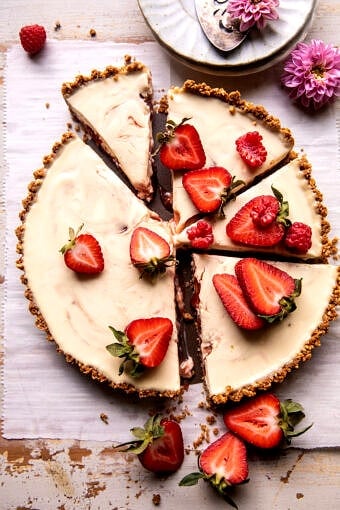 No Fuss Strawberry Cream Pretzel Tart | halfbakedharvest.com