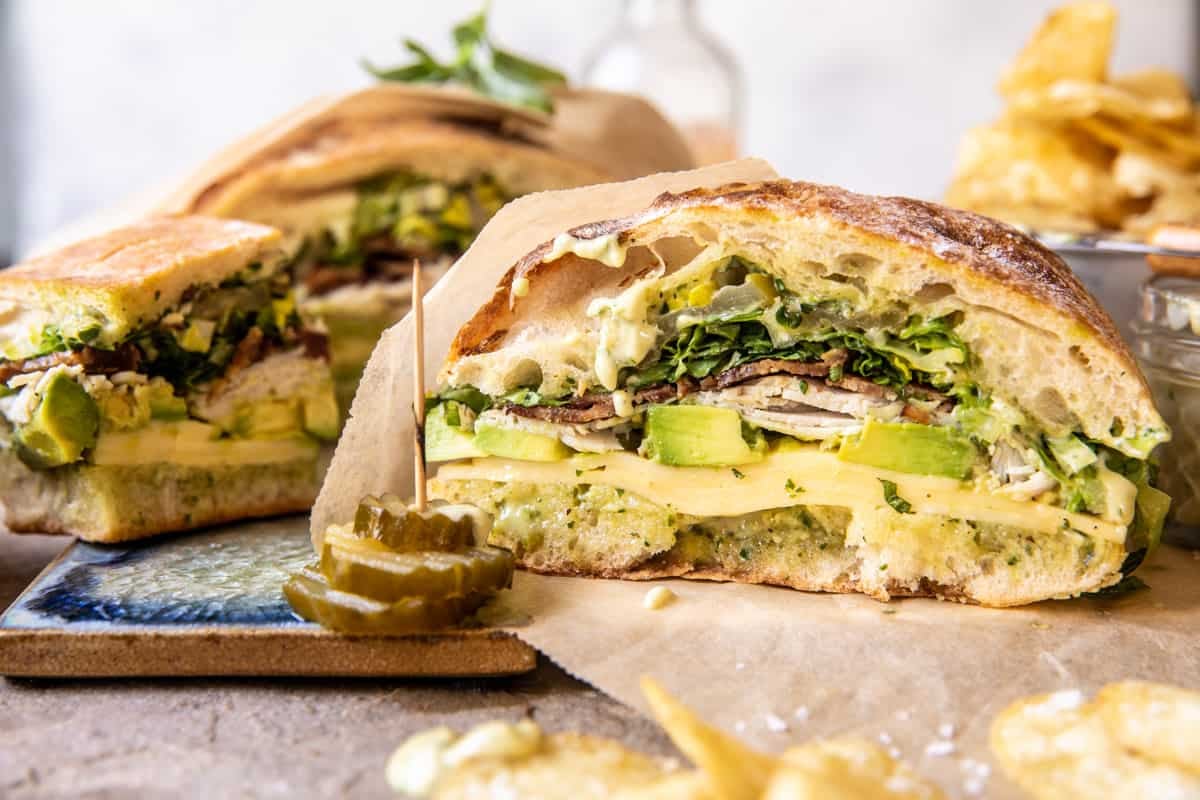 Picnic Style Pesto Turkey and Avocado Bacon Sandwich | halfbakedharvest.com
