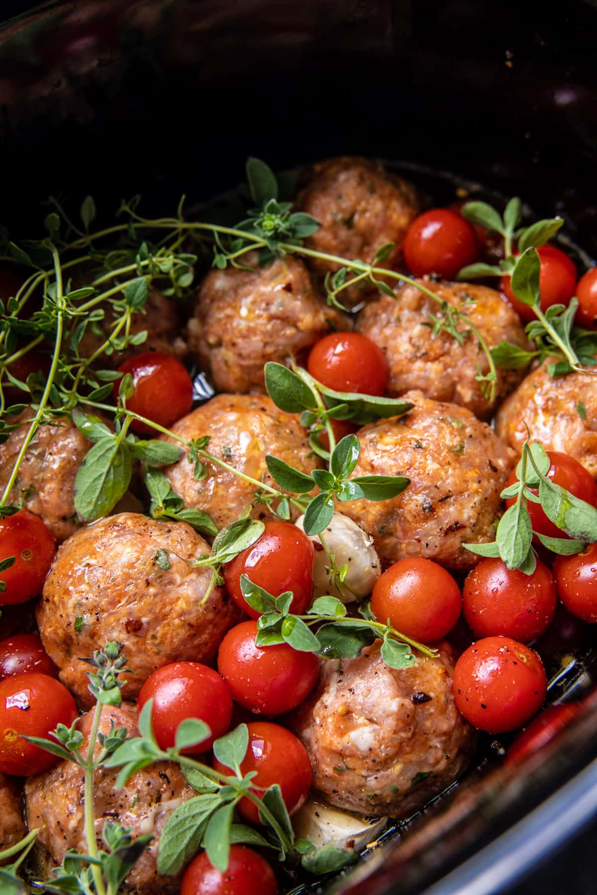 Crockpot Greek Chicken Meatballs with Creamy Tomato Orzo | halfbakedharvest.com