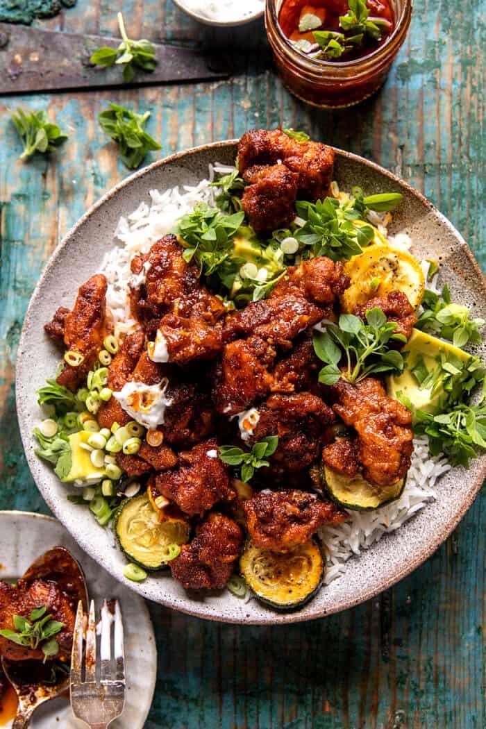 Sheet Pan Hot Honey Garlic Chicken and Zucchini | halfbakedharvest.com