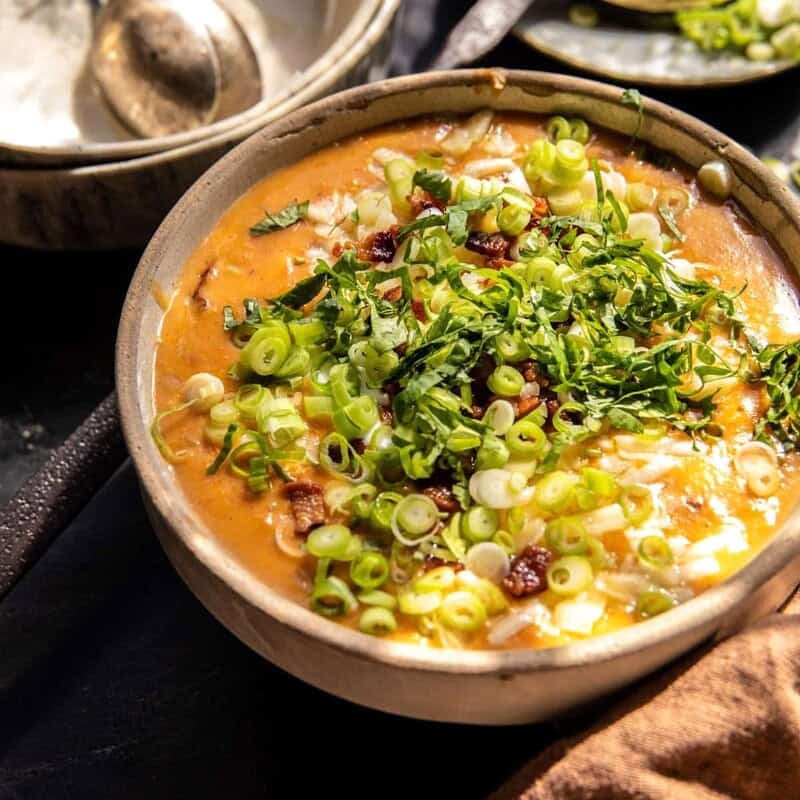 Baked Chipotle Cheddar Sweet Potato Chowder | halfbakedharvest.com