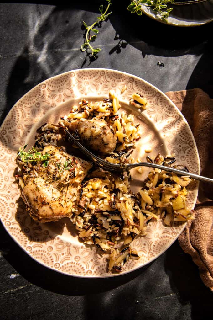 One Pan Roasted Herb Chicken and Wild Rice. - Half Baked Harvest