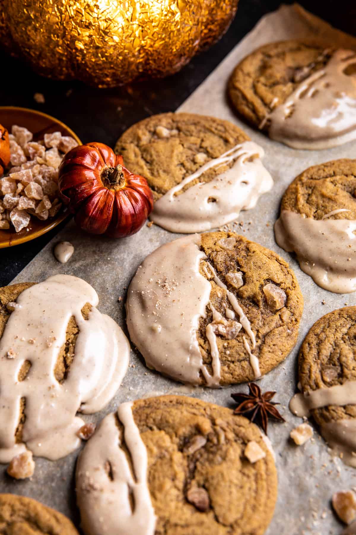 Soft Pumpkin Spice Ginger Cookies with Brown Butter Icing | halfbakedharvest.com