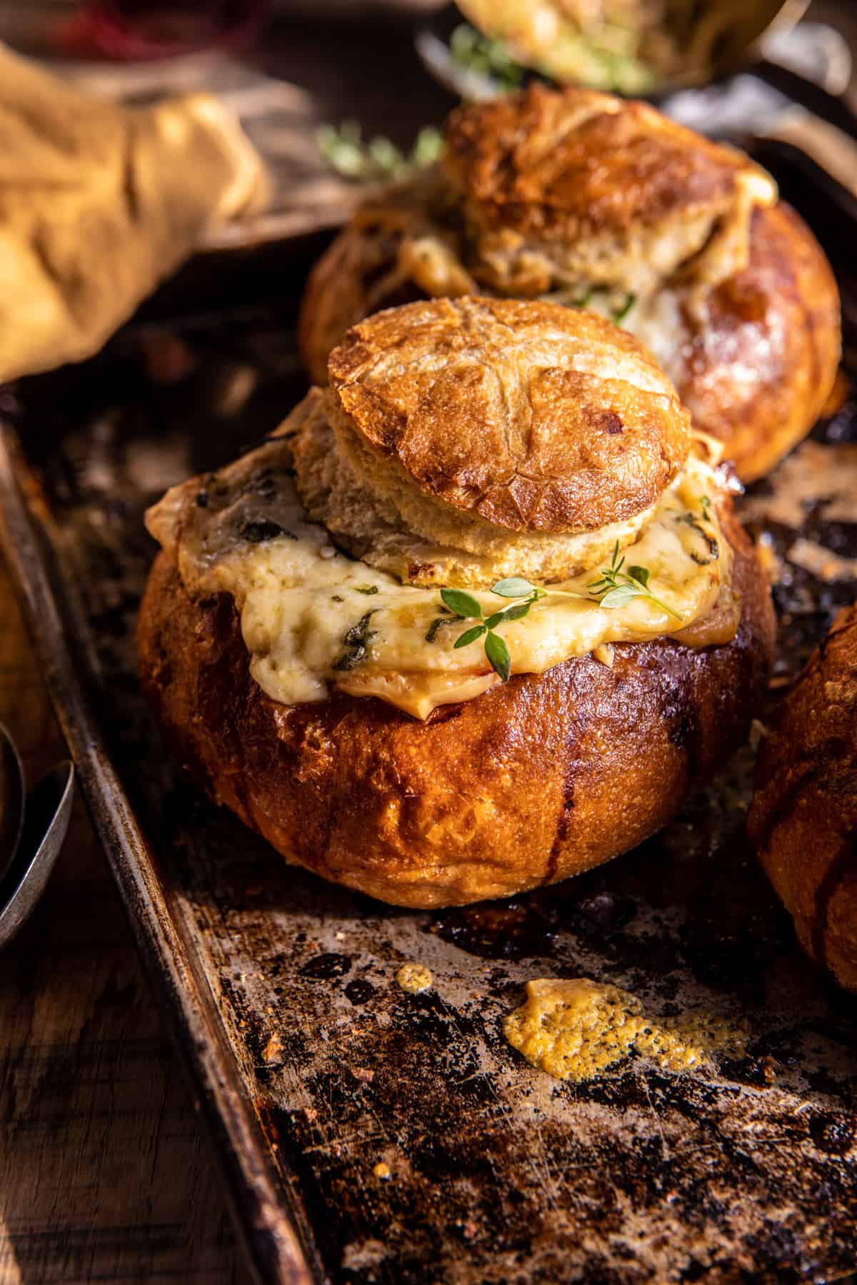 Creamy French Onion Soup Baked In Bread Bowls | halfbakedharvest.com