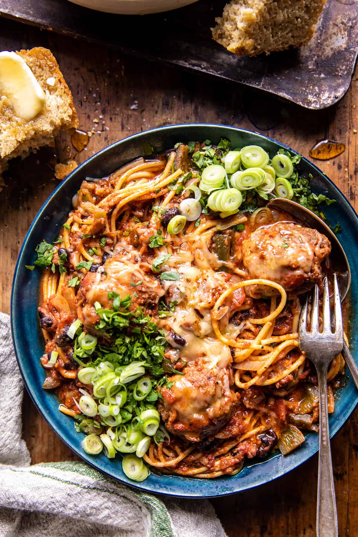 Crockpot Chili Meatballs and Spaghetti | halfbakedharvest.com