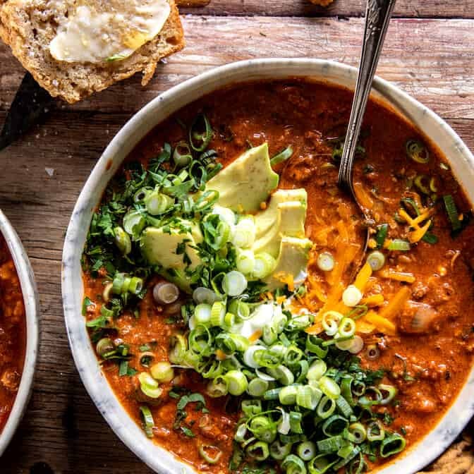Crockpot Spicy Queso Beef Chili | halfbakedharvest.c