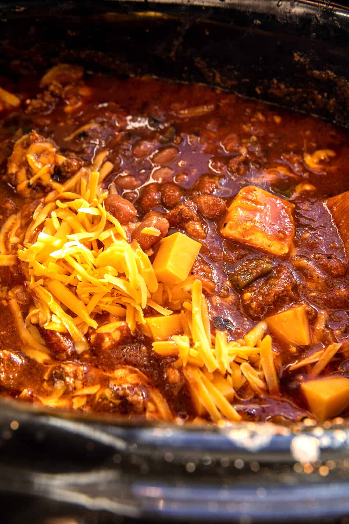 Crockpot Spicy Queso Beef Chili | halfbakedharvest.com