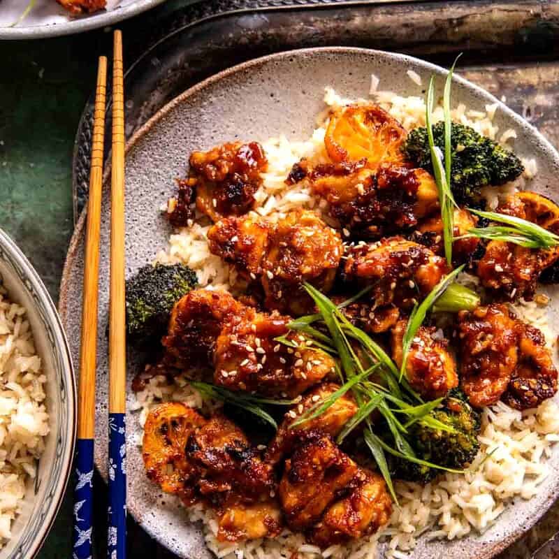Sheet Pan Chili Ginger Orange Chicken and Broccoli. - Half Baked