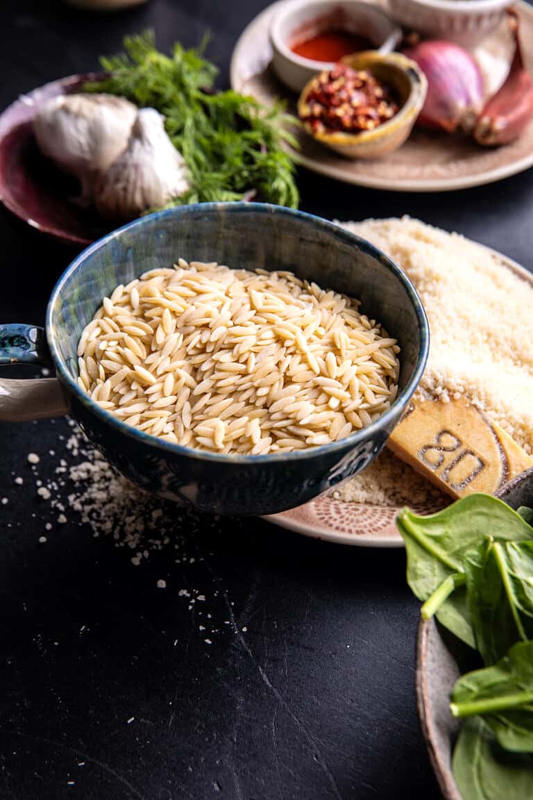 Baked Lemon Rosemary Chicken Meatballs and Creamy Orzo. Half Baked
