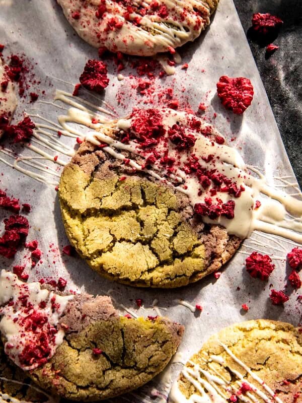 White Chocolate Raspberry Swirled Pistachio Cookies | halfbakedharvest.com