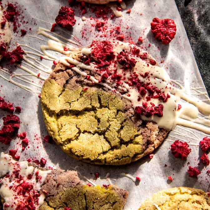White Chocolate Raspberry Swirled Pistachio Cookies | halfbakedharvest.com