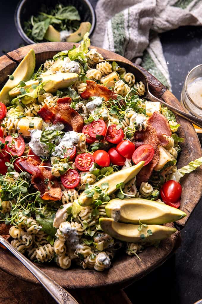 Creamy Avocado Ranch Chicken Pasta Salad. Half Baked Harvest