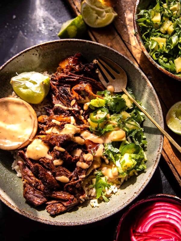 Crockpot Chipotle Pineapple Pot Roast Bowls | halfbakedharvest.com