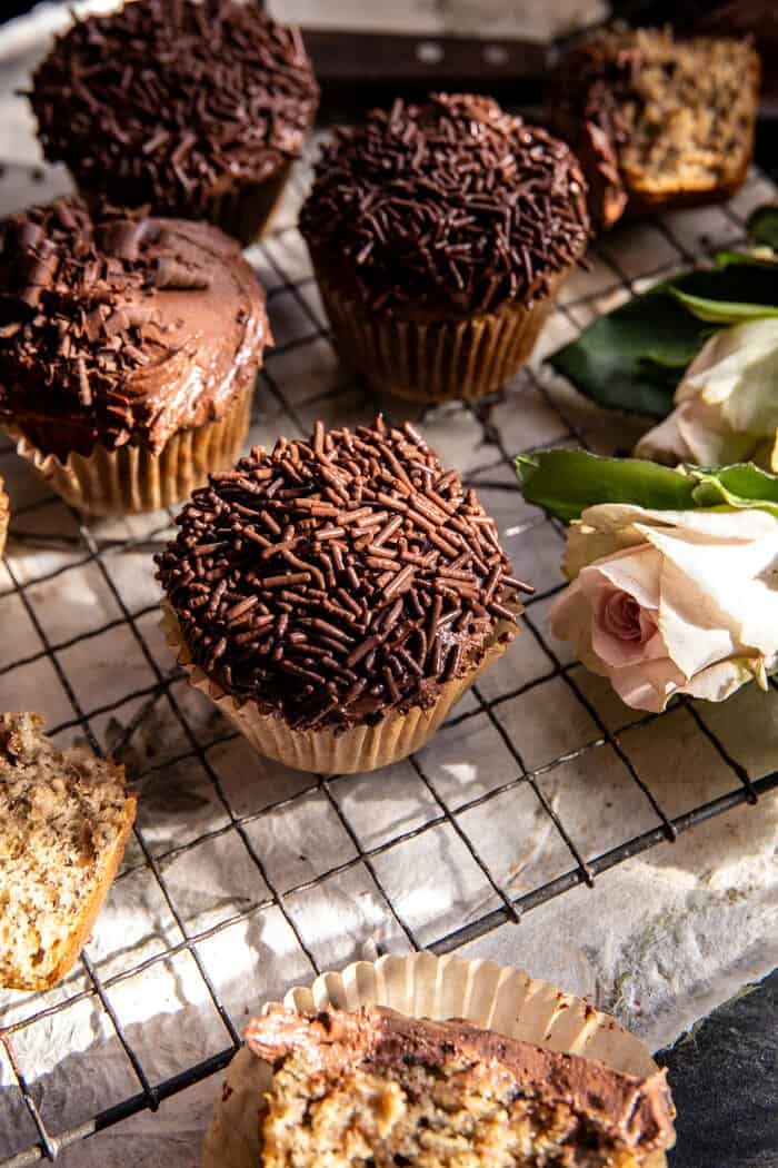 Easy Banana Cupcakes with Espresso Chocolate Frosting.