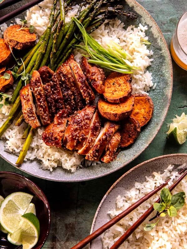 Sheet Pan Sesame Miso Chicken with Coconut Rice | halfbakedharvest.com