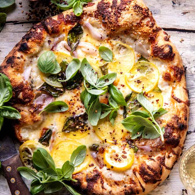 3 Cheese Lemon Basil Pizza | halfbakedharvest.com