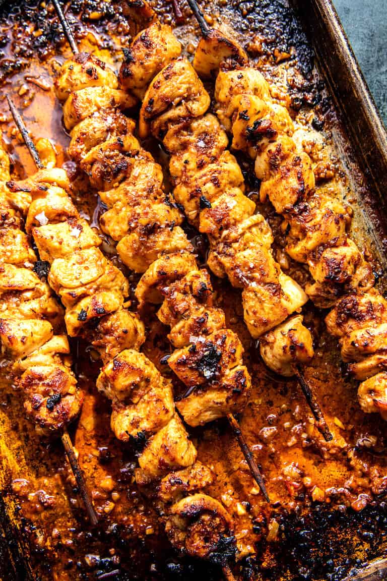 Chicken Tzatziki Skewers with Feta Fries. Half Baked Harvest