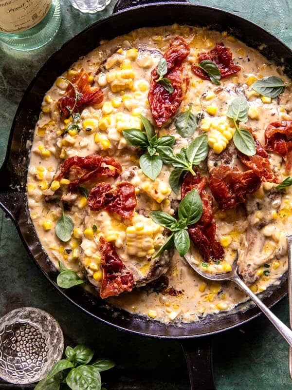 Garlic Butter Creamed Corn Pork Chops | halfbakedharvest.com