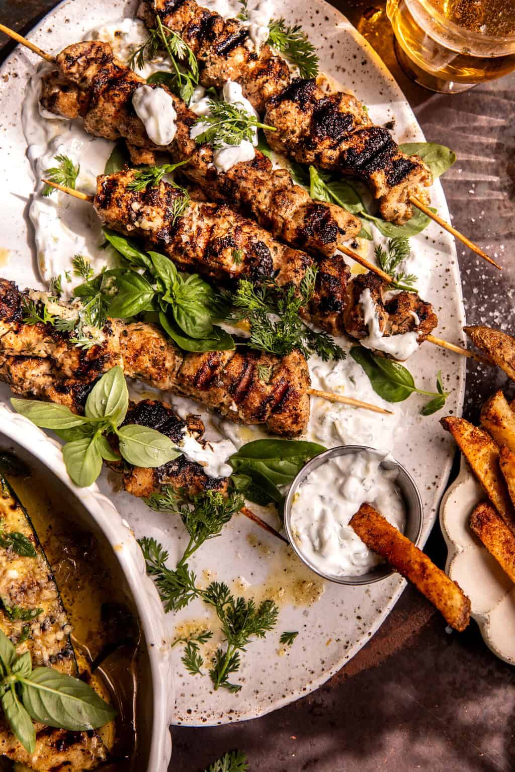 Camping Dinner Chicken Tzatziki Skewers Over Campfire