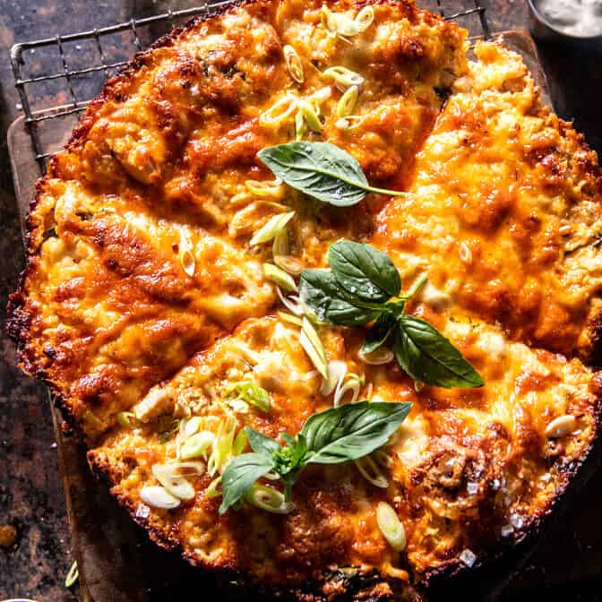 Skillet Crispy Cheese Buffalo Chicken Pizza | halfbakedharvest.com