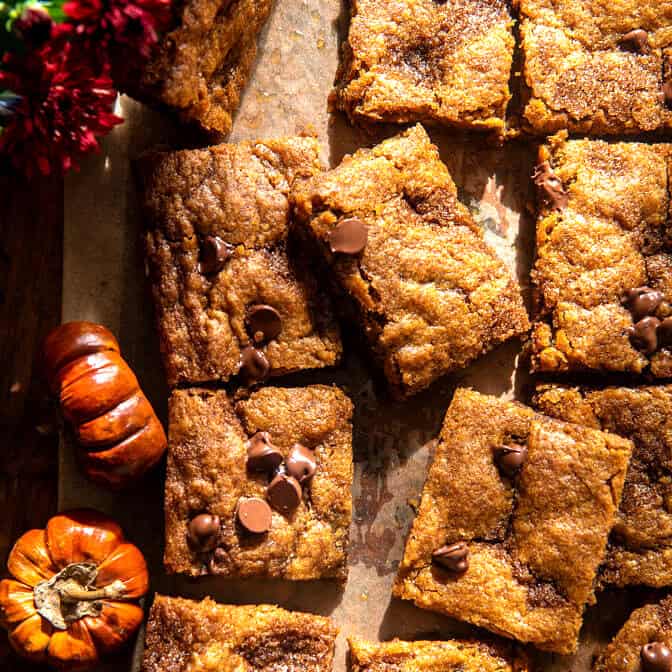 Cinnamon Swirl Chocolate Chip Pumpkin Bars | halfbakedharvest.com