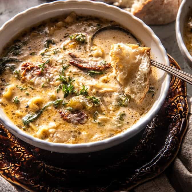 Crockpot Creamy Sun-Dried Tomato Lasagna Soup | halfbakedharvest.com