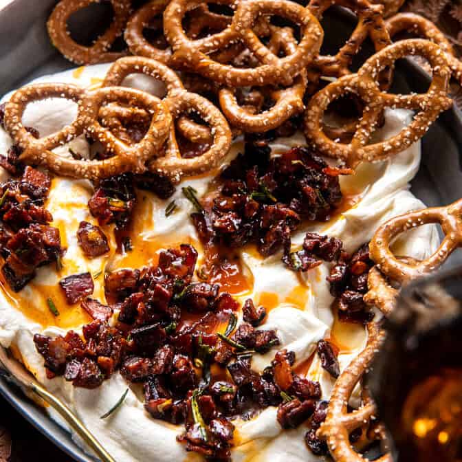 Whipped Goat Cheese Candied Bacon Dip | halfbakedharvest.com