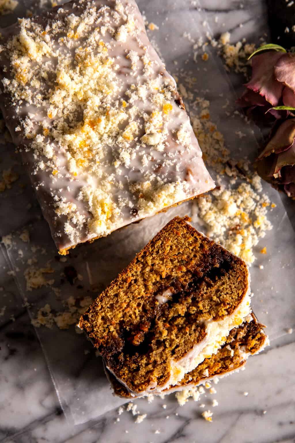 View of Lemon Glazed Carrot Cake. - Half Baked Harvest