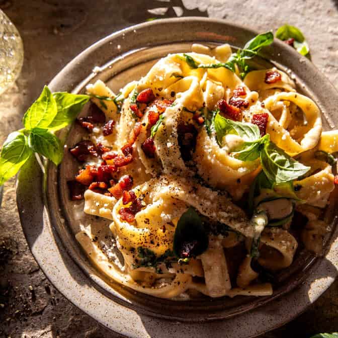 Lemon Basil Cacio e Pepe with Bacon | halfbakedharvest.com