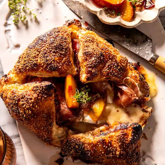 Prosciutto-Wrapped Peach Baked Brie in Pastry | halfbakedharvest.com