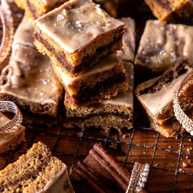 Frosted Brown Butter Snickerdoodle Blondies | halfbakedharvest.com