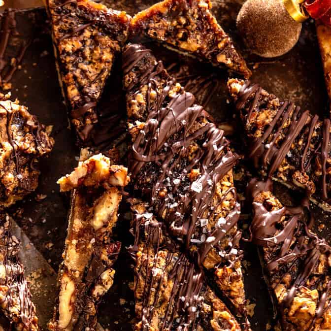 Gooey Salted Brown Sugar Maple Pecan Cookie Pie Bars | halfbakedharvest.com