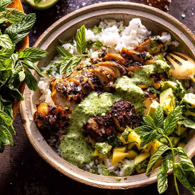 Peruvian Chicken with Creamy Green Sauce | halfbakedharveest.com