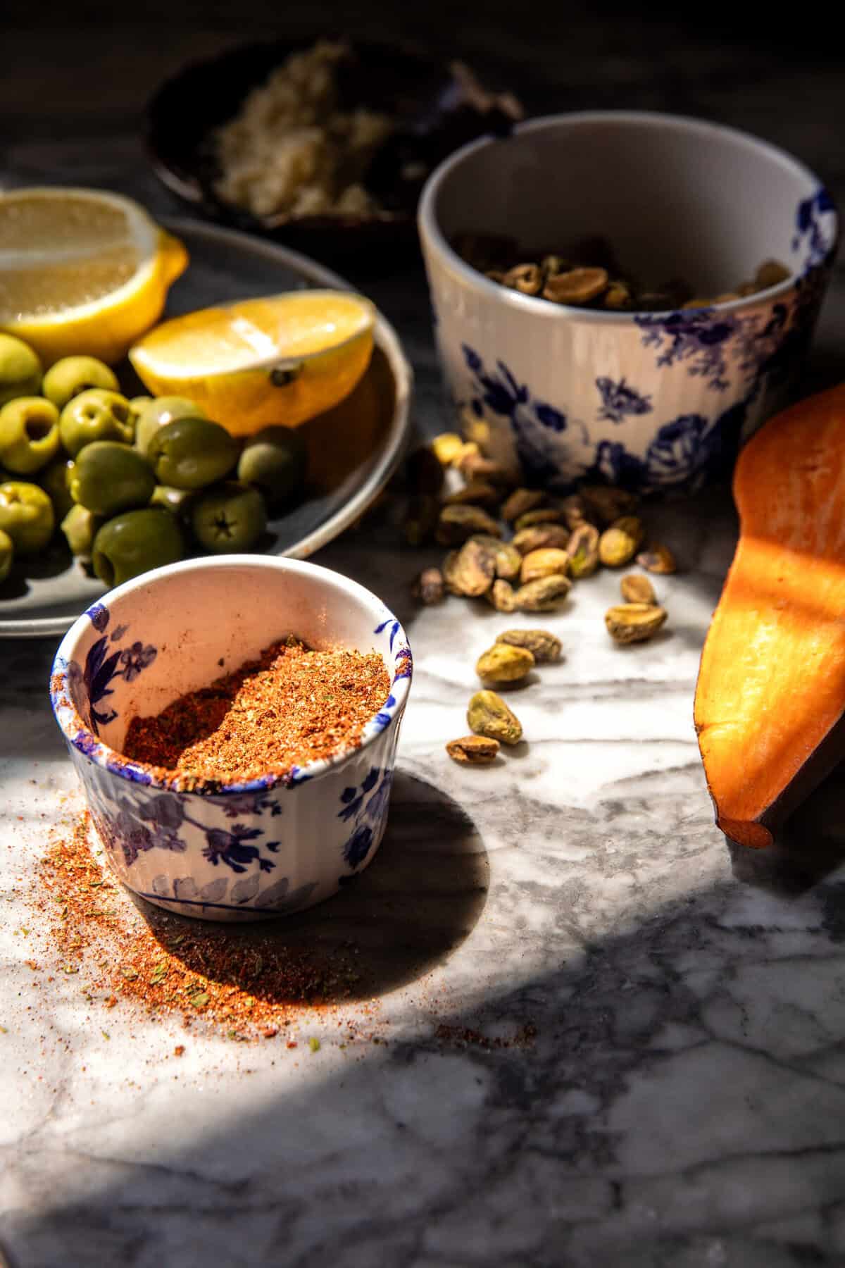 Sheet Pan Lemon Garlic Chicken with Sweet Potatoes and Feta Yogurt Sauce