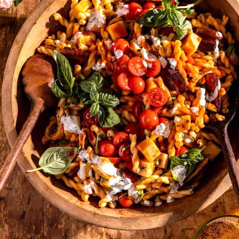 BLT Buffalo Chicken Pasta Salad | halfbakedharvest.com