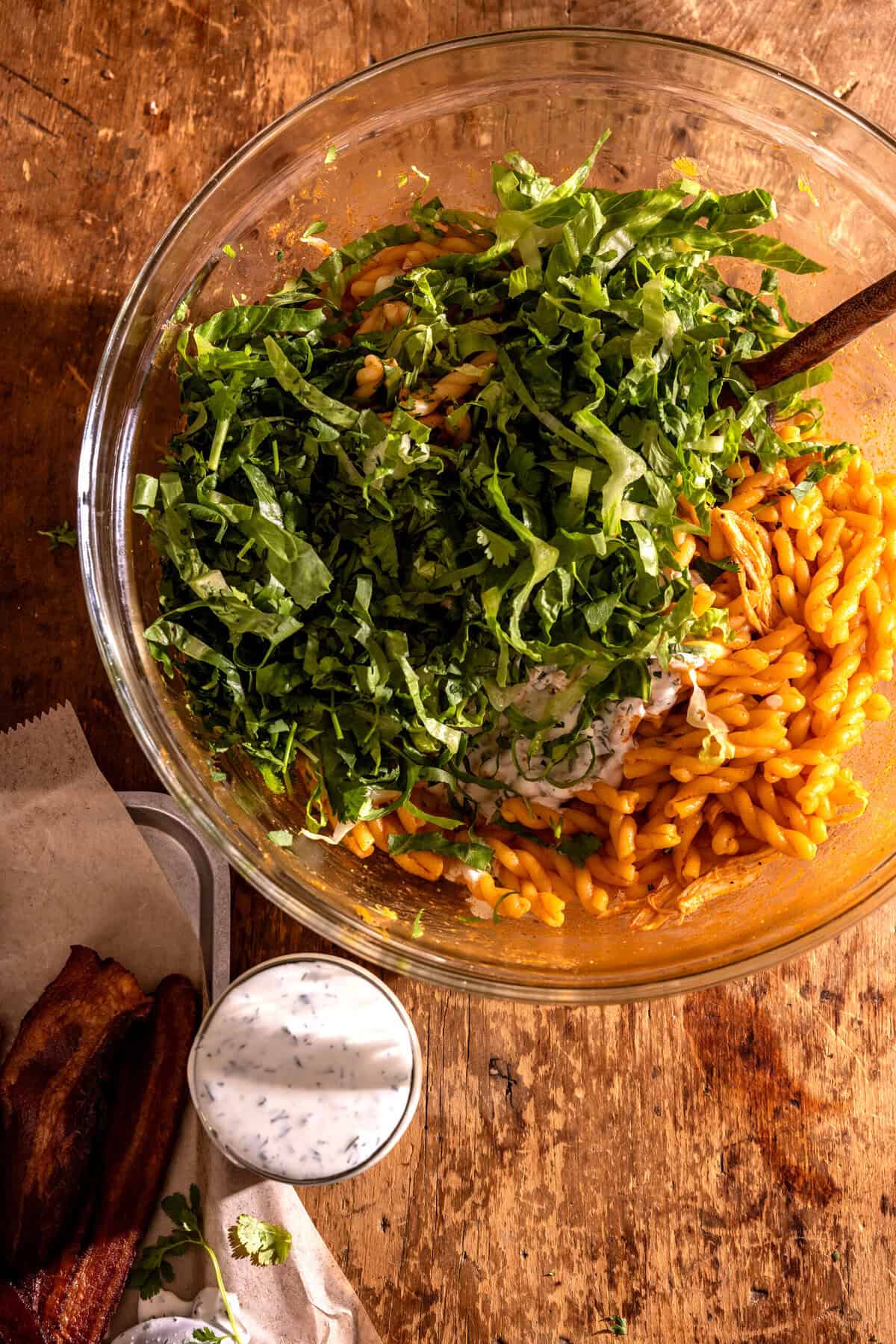 BLT Buffalo Chicken Pasta Salad | halfbakedharvest.com