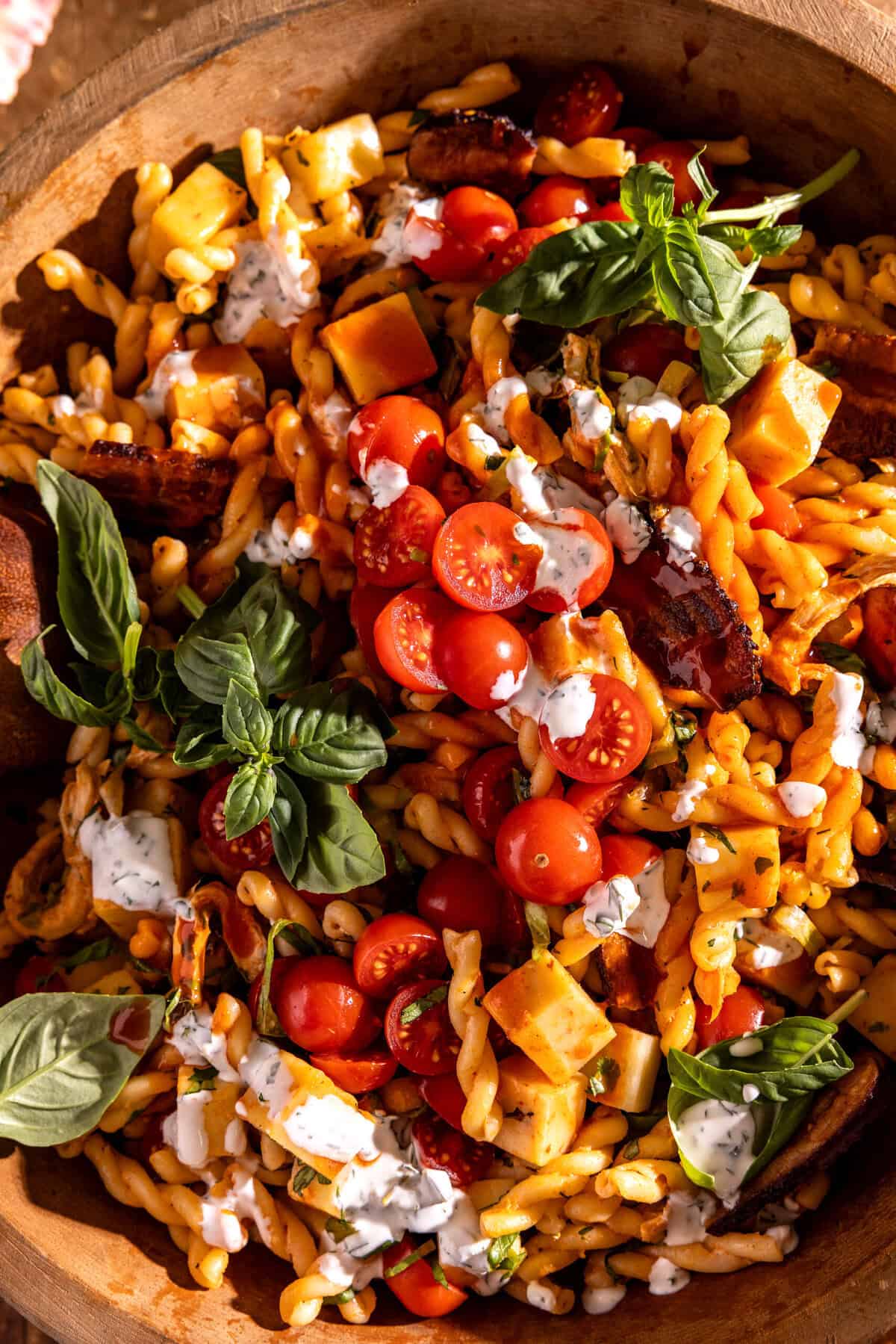 BLT Buffalo Chicken Pasta Salad | halfbakedharvest.com