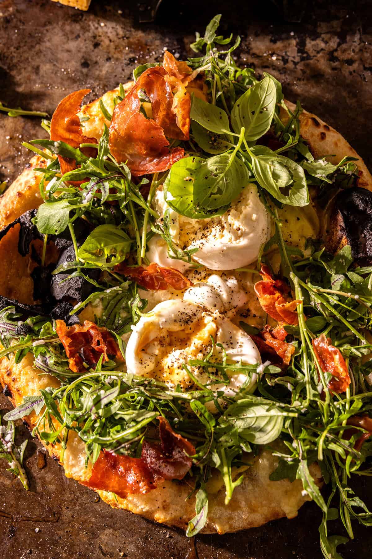 Burrata Potato Pizza with Peppery Lemon Arugula | halfbakedharvest.com
