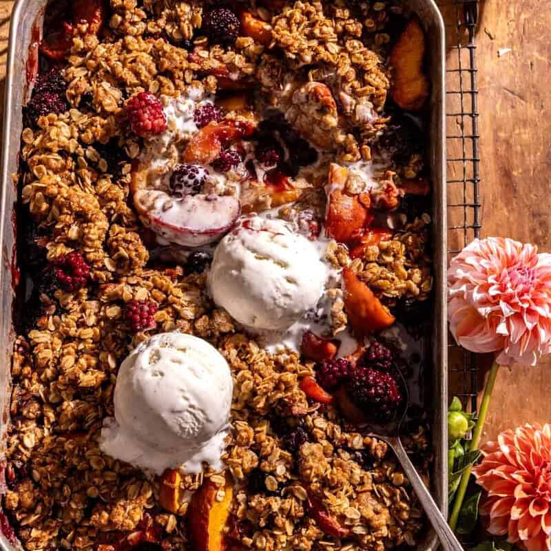 Brown Sugar Caramel Blackberry Peach Crisp with Double the Crumble | halfbakedharvest.com