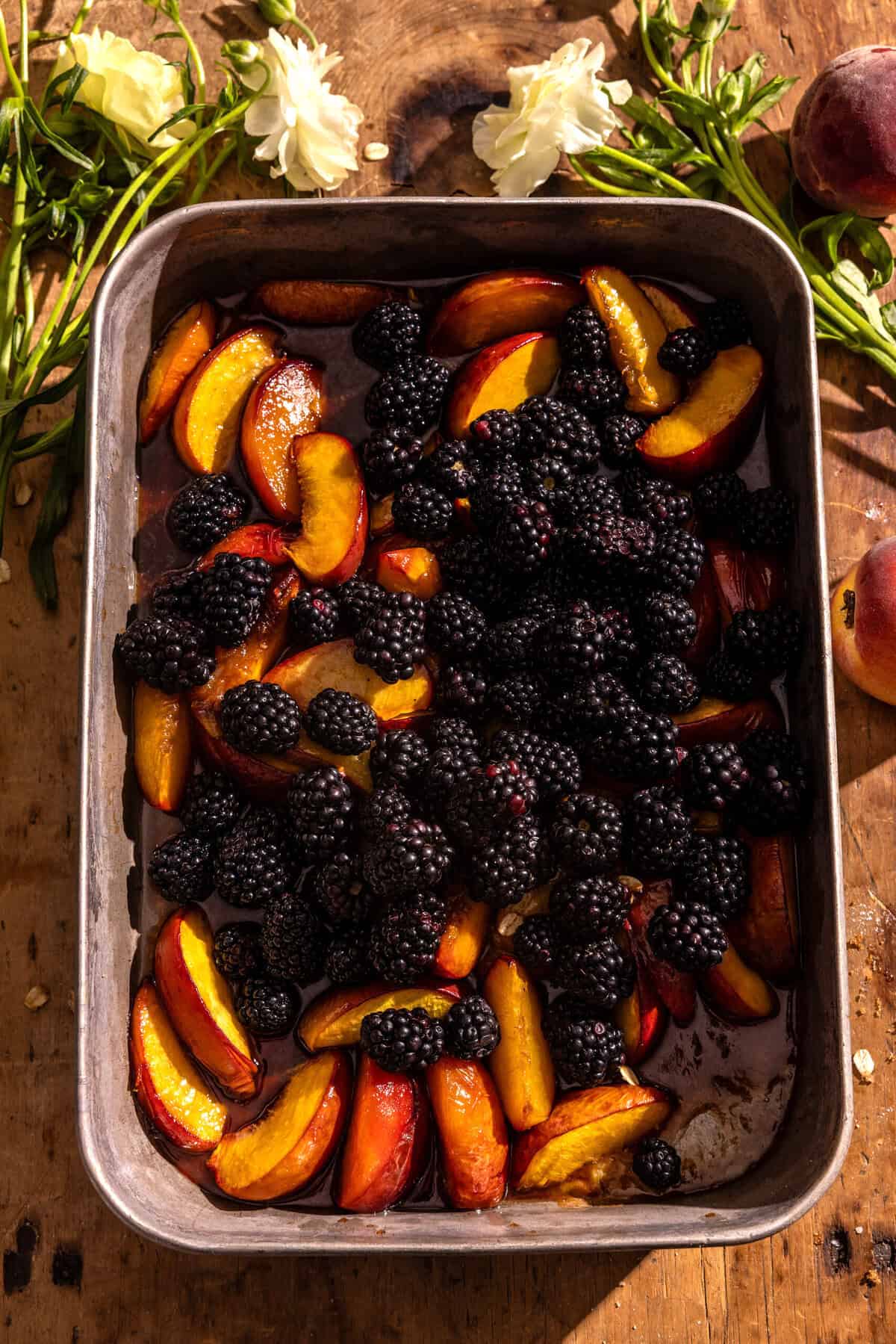 Brown Sugar Caramel Blackberry Peach Crisp with Double the Crumble | halfbakedharvest.com