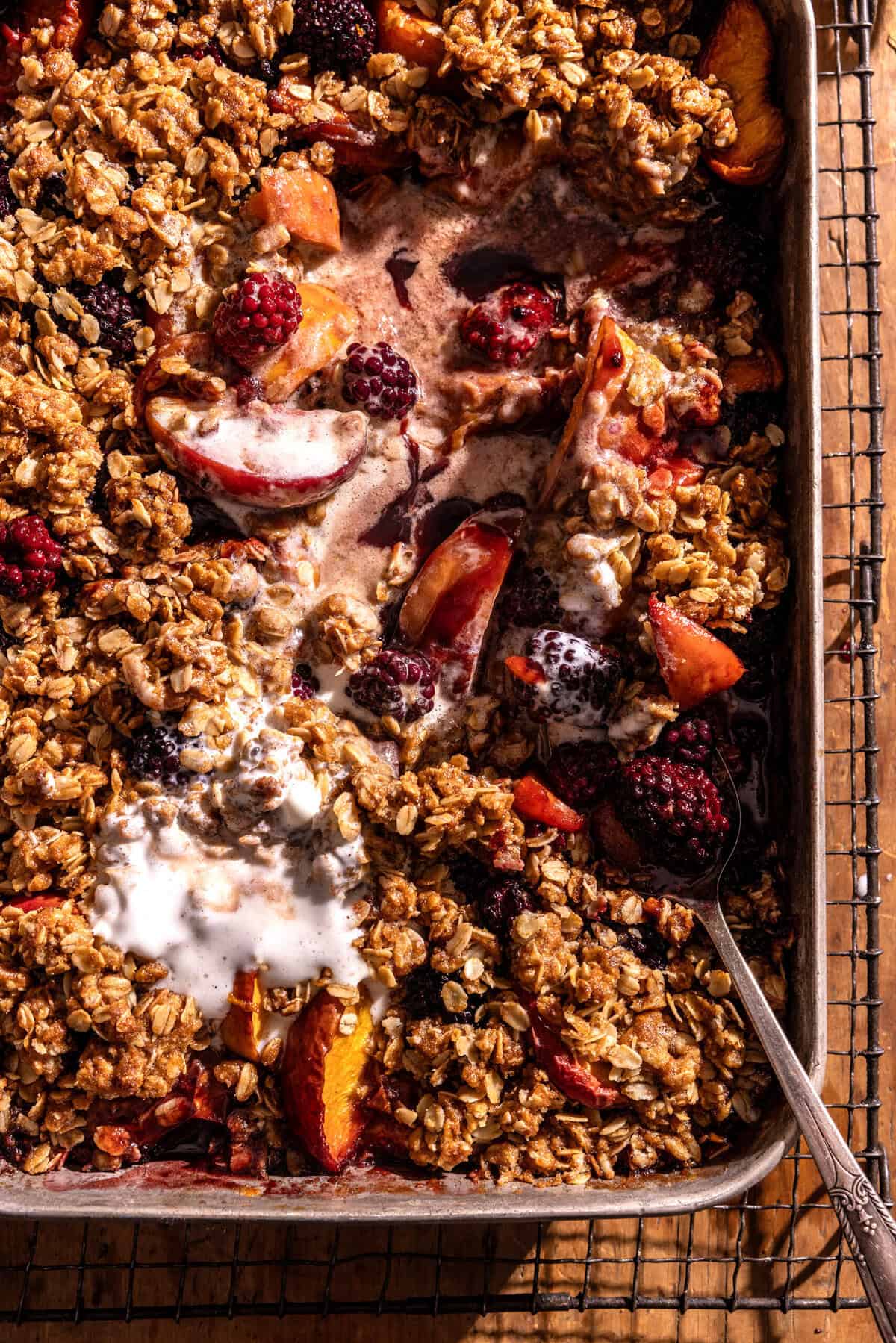 Brown Sugar Caramel Blackberry Peach Crisp with Double the Crumble | halfbakedharvest.com